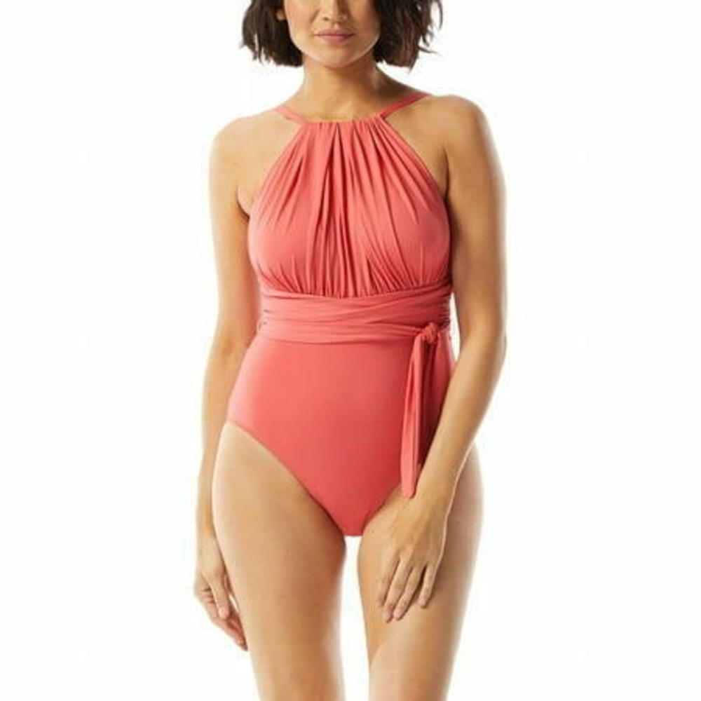 Coco Contours womens Belted High Neck Pink One-Piece  8/32C